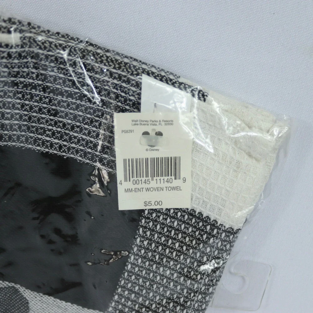 NEW Disney Parks Home Black and White Kitchen Towel Mickey Mouse Waffle Weave